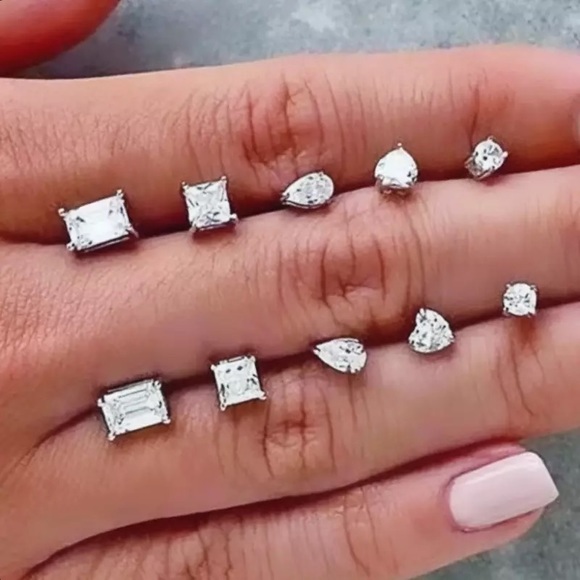 5.39Ct GUMBO Emerald Cut Square Rectangular Simulated Diamond Earrings Studs - Picture 1 of 16